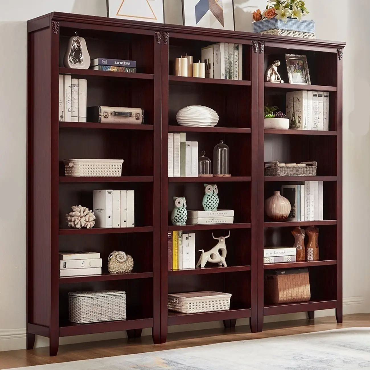 Dark Walnut Modern Vertical Adjustable Shelving Wood Bookcase