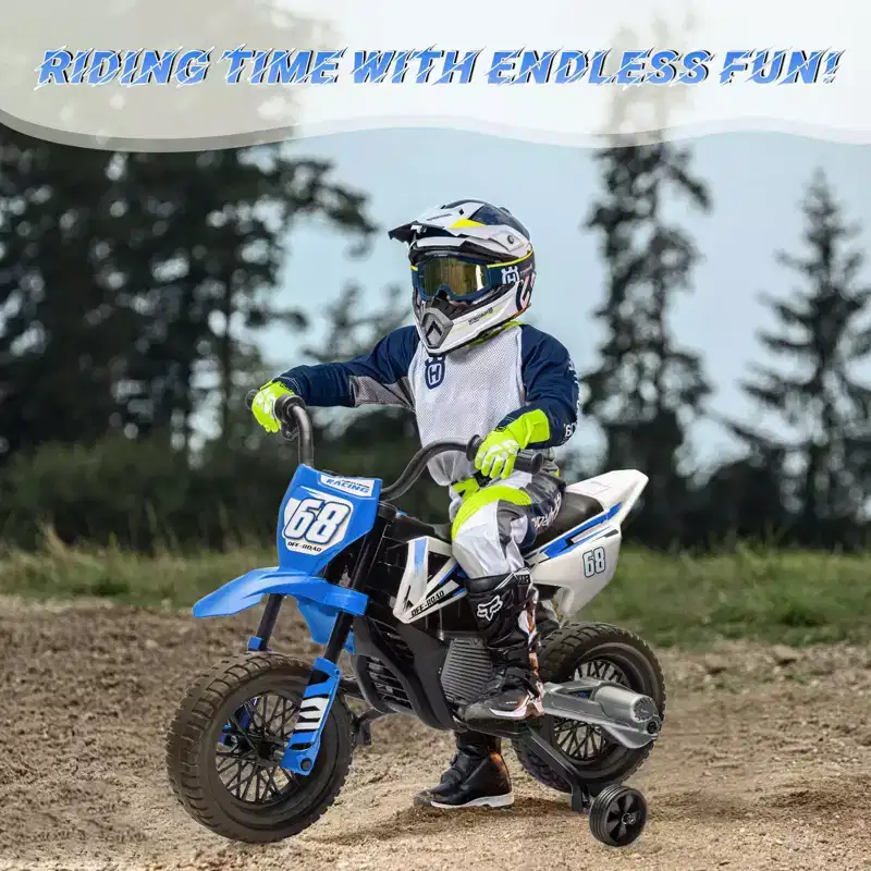 12V Kids Motorcycle, Electric Motorcycle for Kids with Safety Assist Wheels, Bluetooth Music, Spring Suspension,Twist Grip Throttle, Max Speed 3 Mph