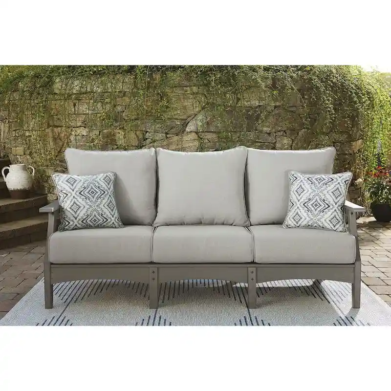 Signature Design by Ashley Visola Gray Outdoor Sofa and Coffee Table - 80