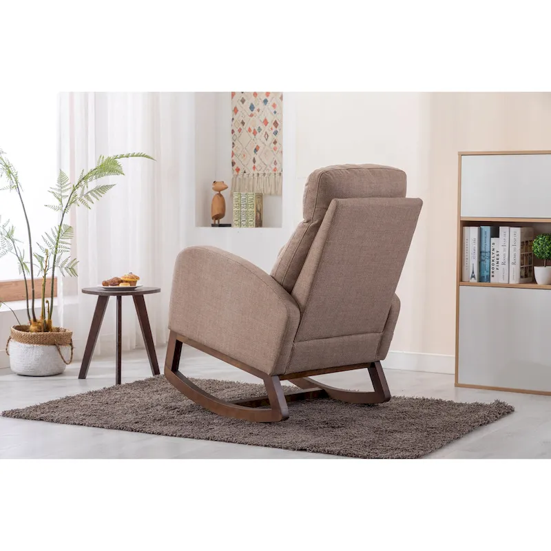 Modern 27 Upholstered Rocking Chair with Wood Legs and Side Pocket