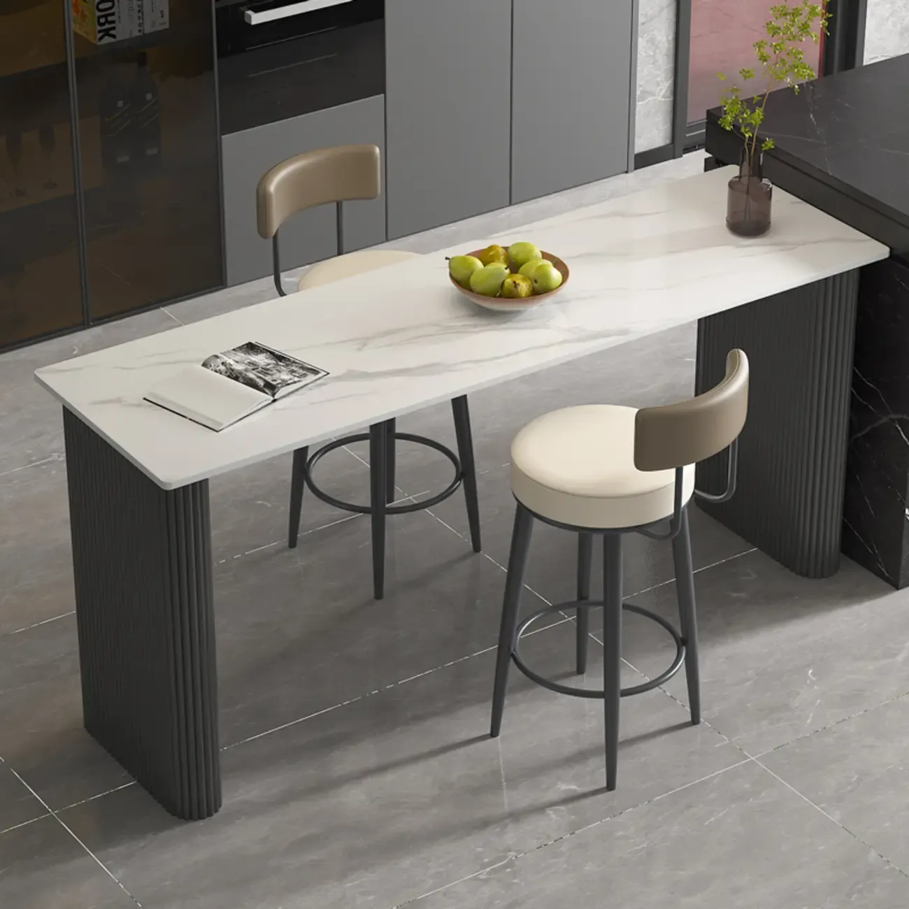 Glam White Stone Metal Striped Pillar Bar Tables