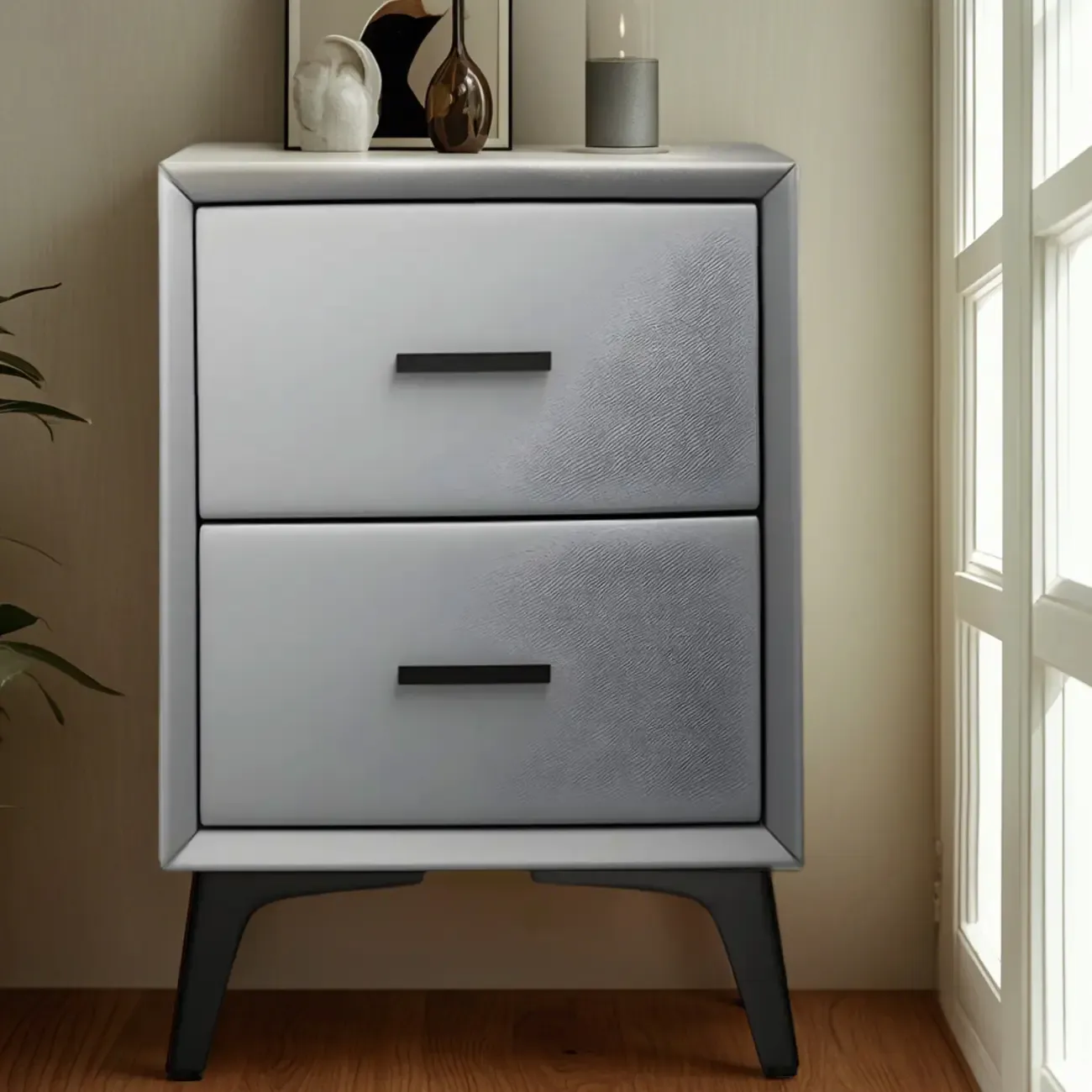 Modern White Metal Bedside Table with 2 Drawers