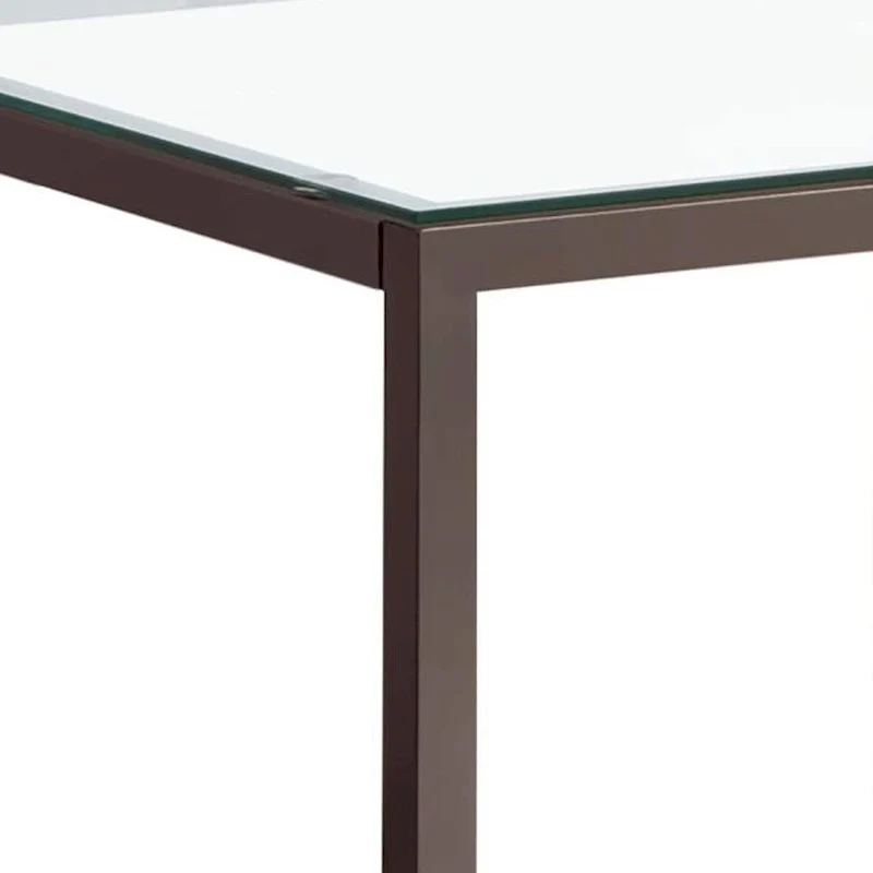 Glass Top End Table with Metal Frame and Open Shelf, Nickel