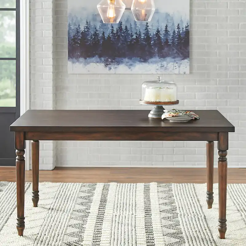 Weathered Grey / Rustic Brown / Driftwood Turned-Leg Rectangular Dining Table, Seats 6