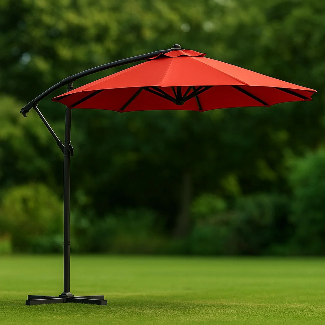 Parasol de Jardin Déporté Rond en Polyester Rouge diamètre 300cm