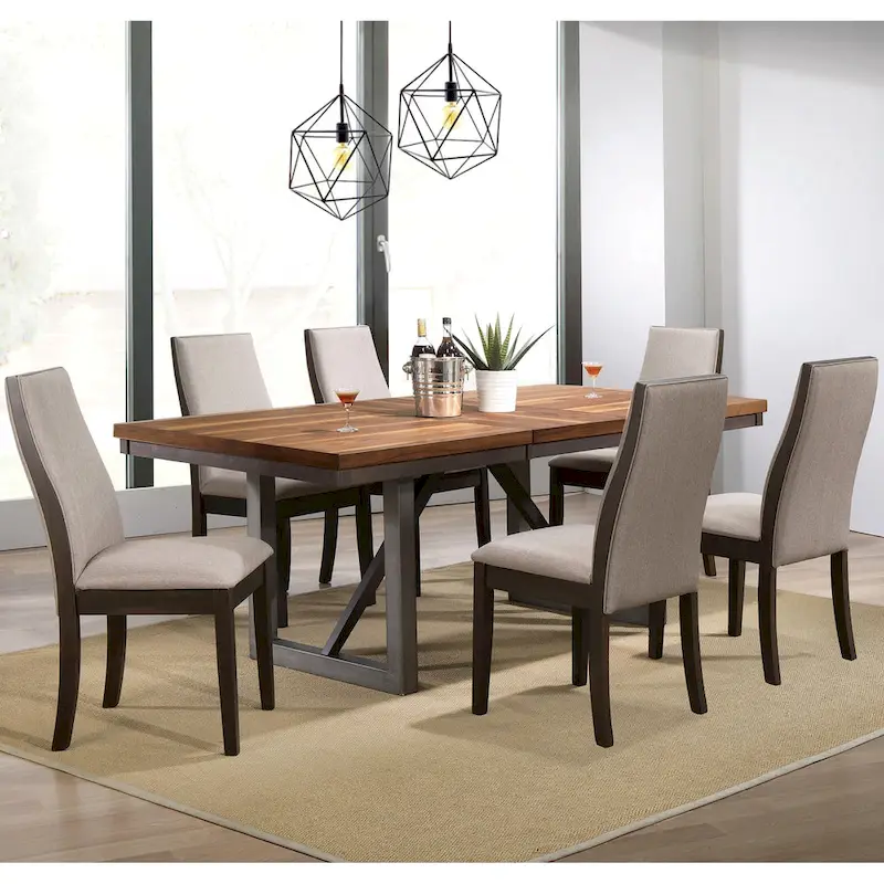 Mid-Century Modern Industrial Wooden Block Design Dining Set