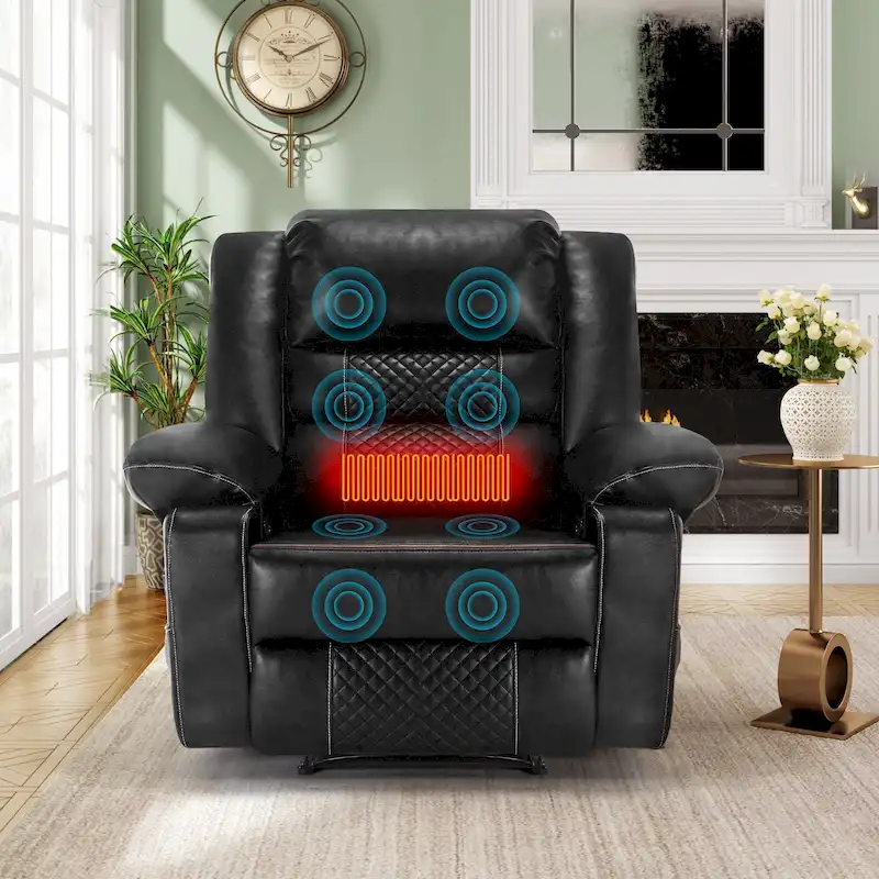 Brown Manual Leather Massage Recliner with 8-Point Vibration, Lumbar Heating, and Multi-Reclining Options