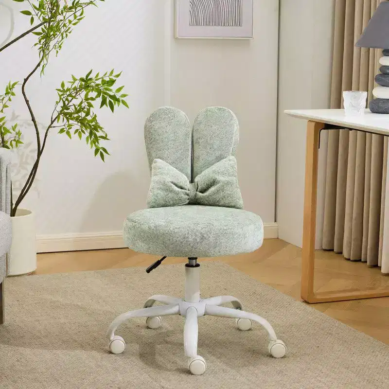 Karl Home | Adjustable Bow Teddy Fabric Bunny Ear Swivel Accent Chair Office Chair