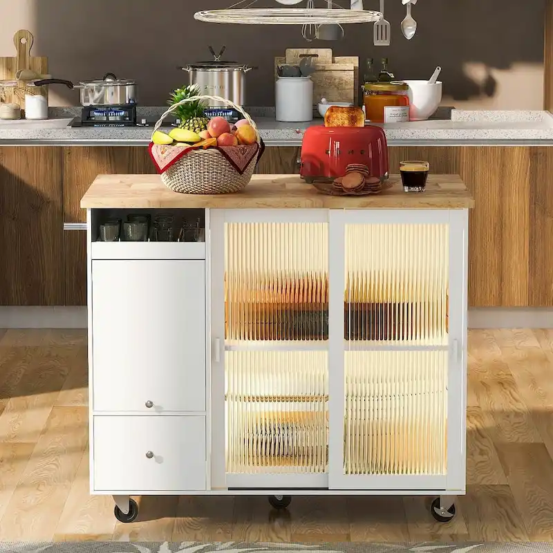 Folding Kitchen Cart with LED Lights