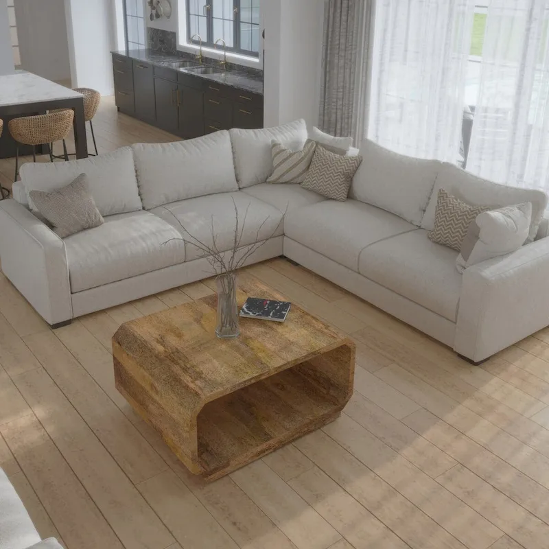 30 Inch Coffee Table, Handcrafted Hollow Cube Shape, Natural Brown Mango Wood