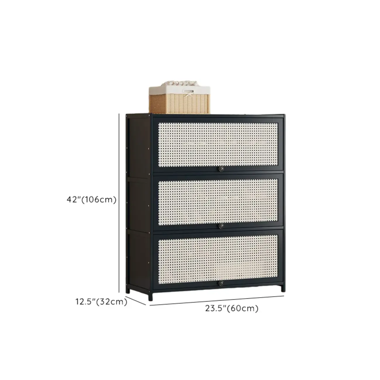 Modern Black Bamboo Shoe Cabinet with Rattan Panels