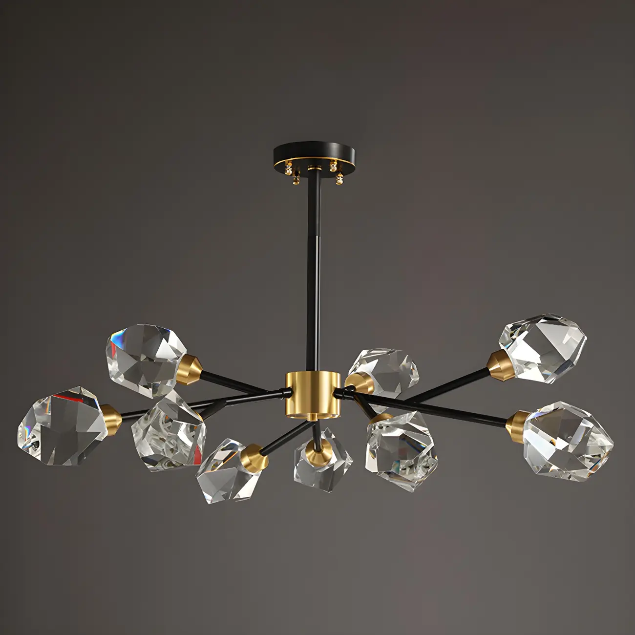 Modern Crystal Brass Sputnik Chandeliers in Black-Gold