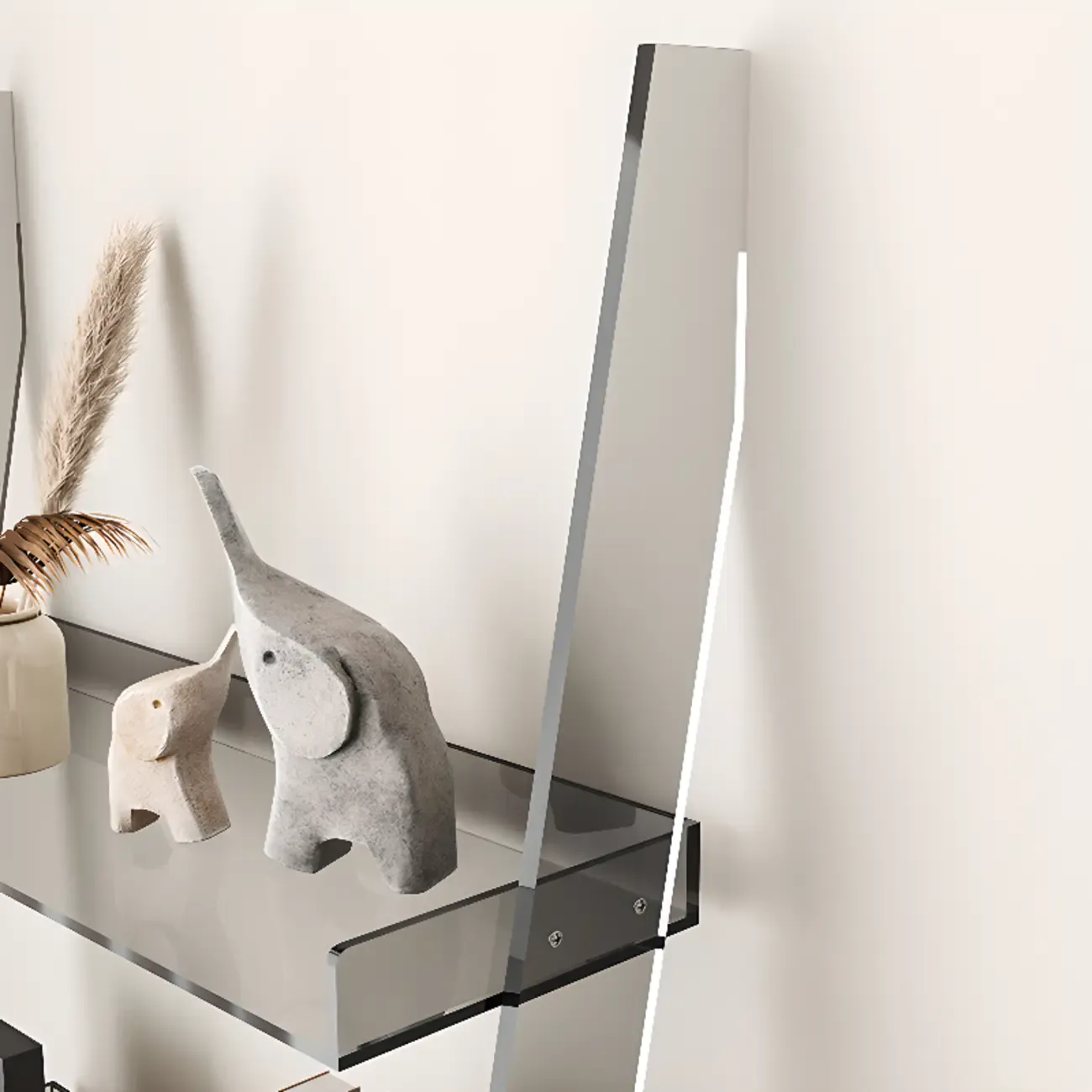 Black Plastic Leaning Ladder Bookcase with 4-Shelves