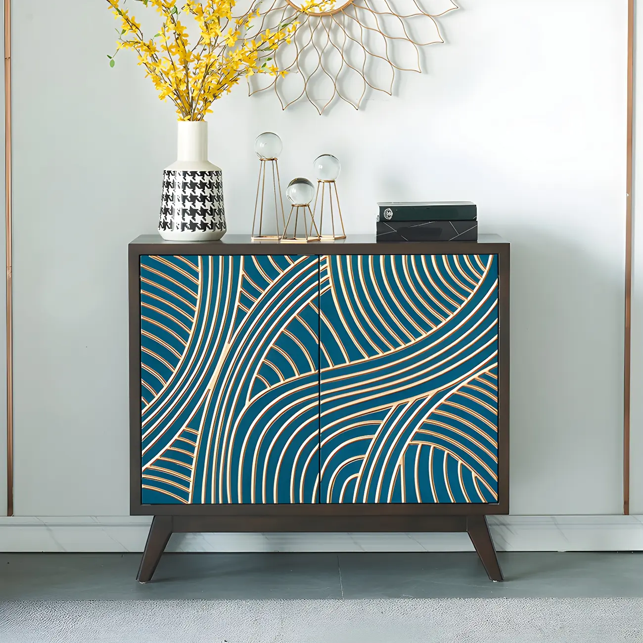 Modern Brown Birch Wood Buffet Sideboard with 2 Doors