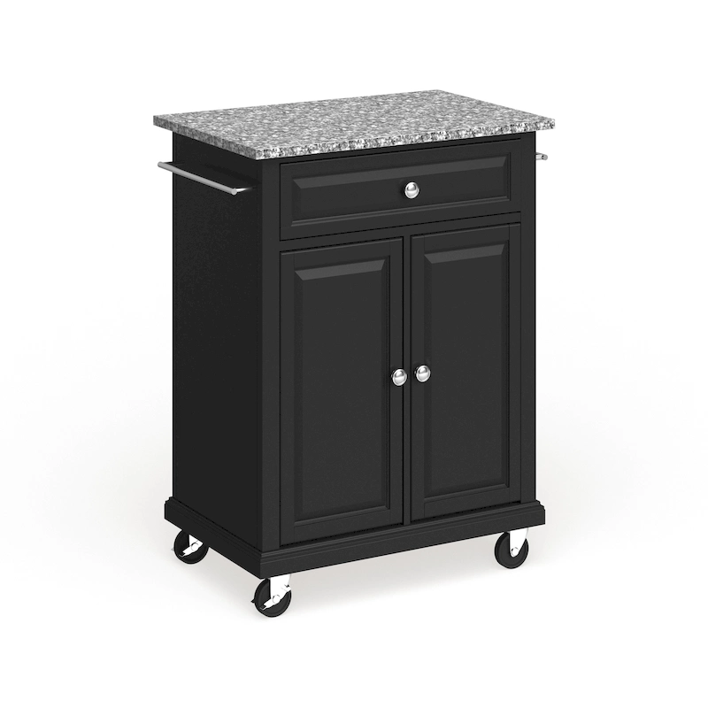 Crosley Compact Gray Granite Top Cart/ Island in Black Finish - 18d x 31w x 35.5h