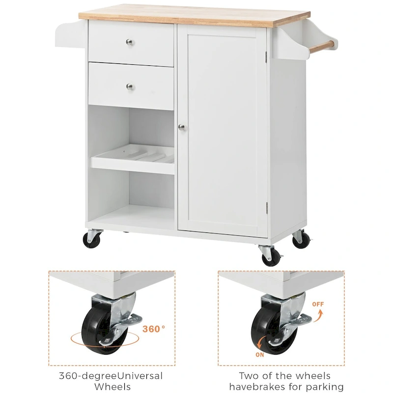 41.3 in. Rolling Kitchen Island with Spice Rack and Two Drawers