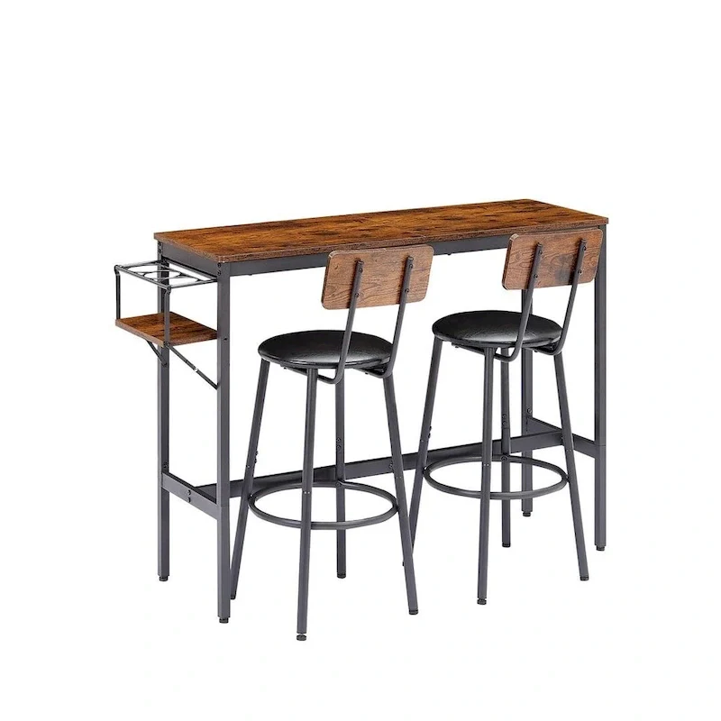 3 PCS Industrial Bar Table Set with Wine Rack