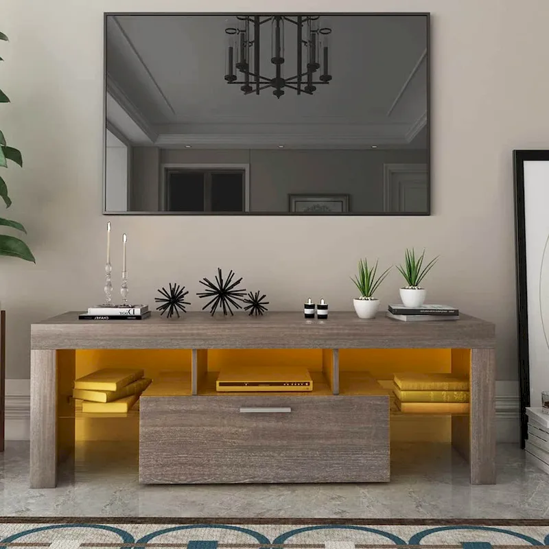 51  Modern LED TV Stand with Cabinet, 20 Minutes Quick Assembly - 51.18inch*13.78inch*17.72inch