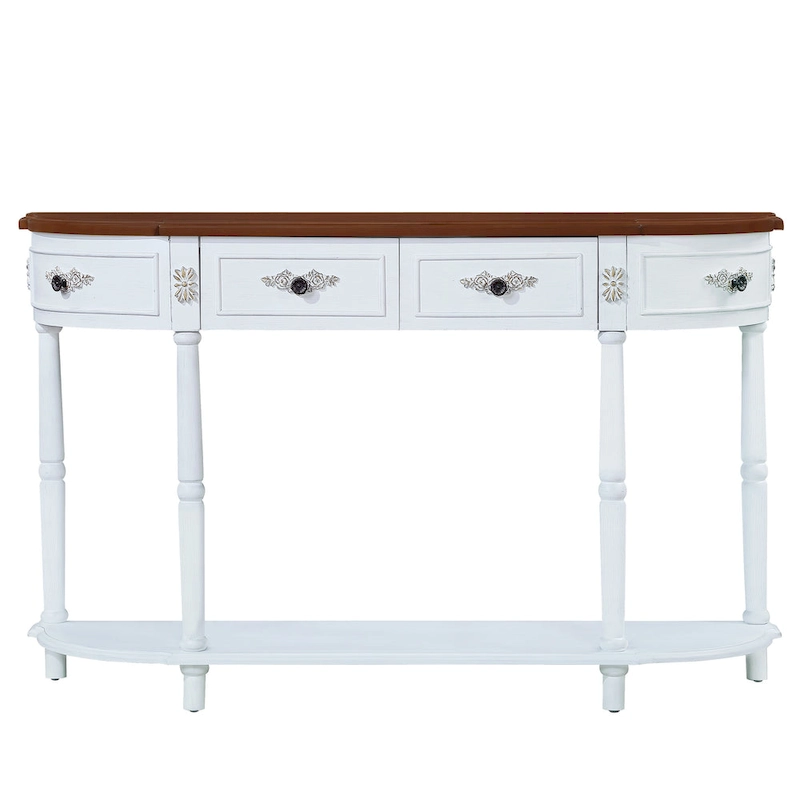 52 inch Circular Half Moon Sofa Table with Open Shelf and 2 Drawers