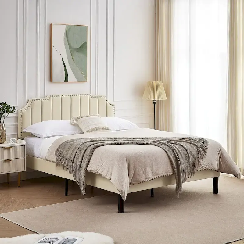 Bedroom Sets, 15 Style Options, 3-pieces Bedroom Set with Height Adjustable Upholstered Bed and Nightstands Set of 2-VECELO