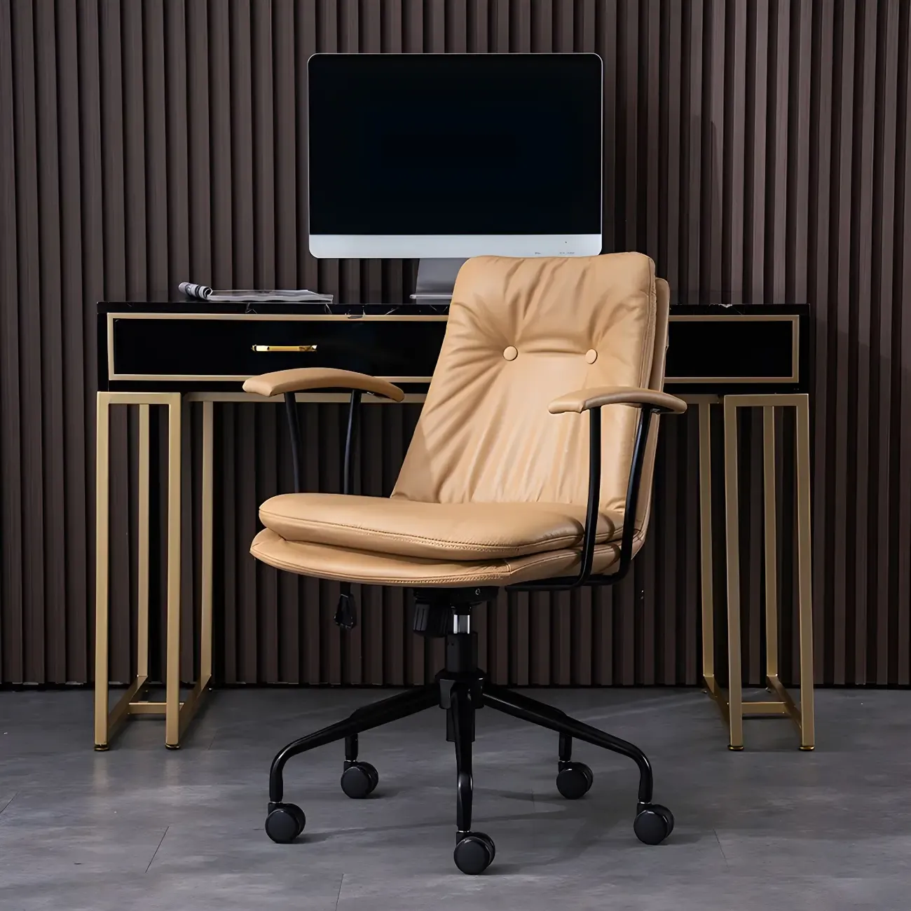 Modern Green Leather Swivel Tilt Office Chair