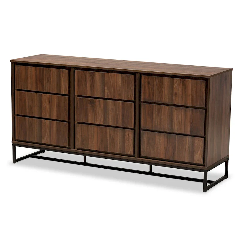 Walnut Brown & Black Modern 3-Door Sideboard Buffet with Metal Base – 1-Piece