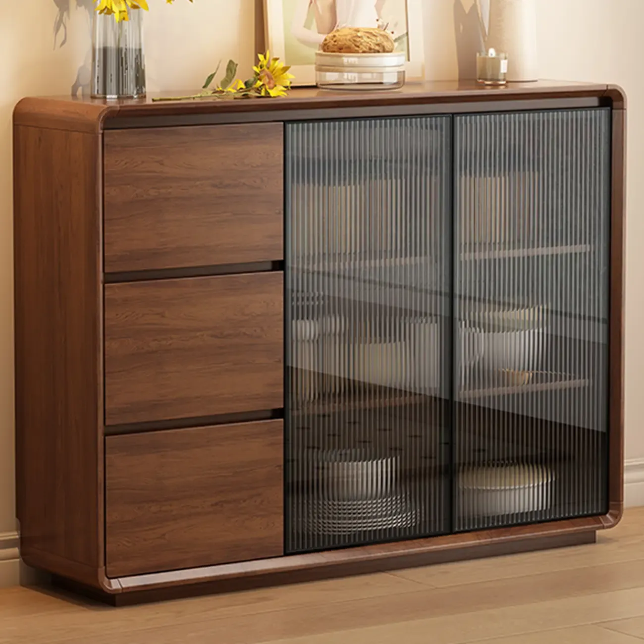 Casual Espresso Wood Sideboard with Drawers