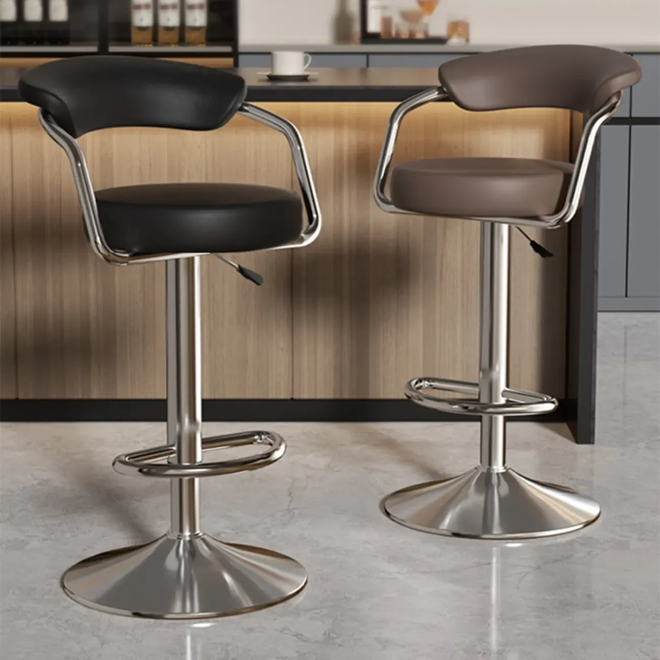 Adjustable Swivel Leather Modern Bar Stools Open Back
