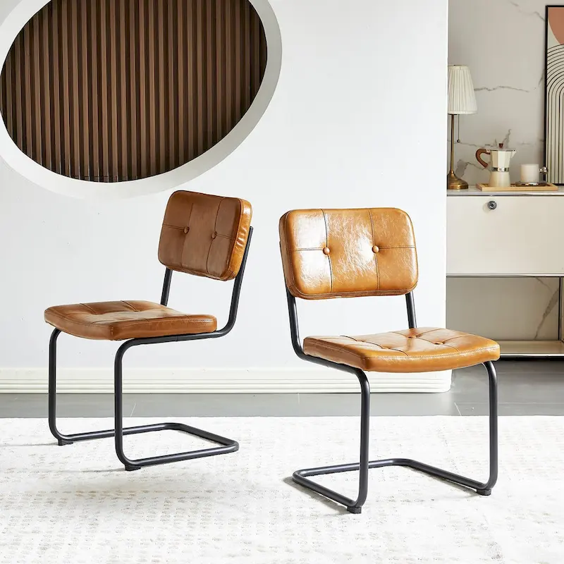 Modern Simple Leather Dining Chair with Metal Pipe