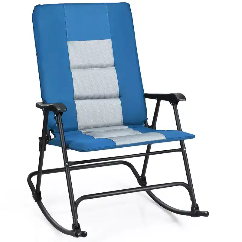 Costway Foldable Rocking Padded Chair Portable Camping Chair with Backrest Armrest Red\Blue