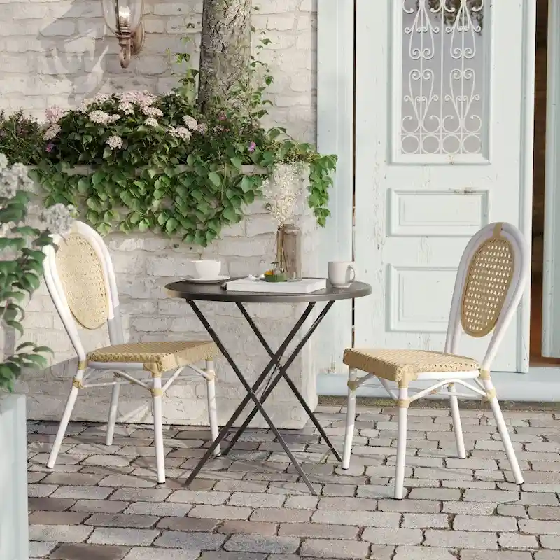 2 Pack All-Weather Commercial Paris Chairs with Metal Frames - N/A