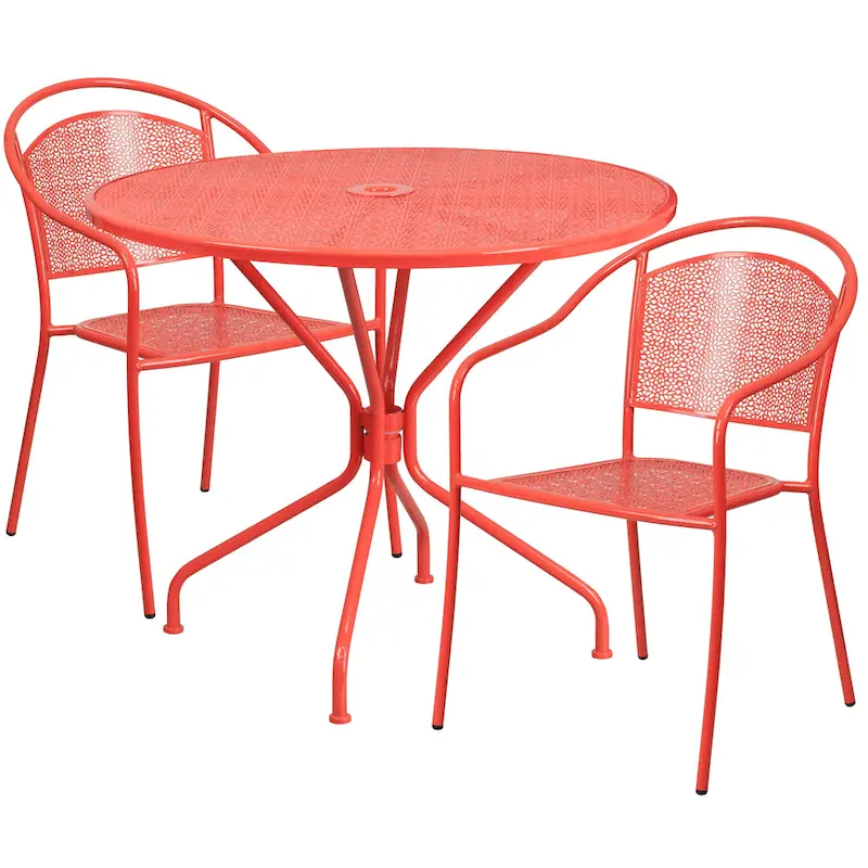 35-inch Round Steel 3-piece Patio Table Set with Round Back Chairs