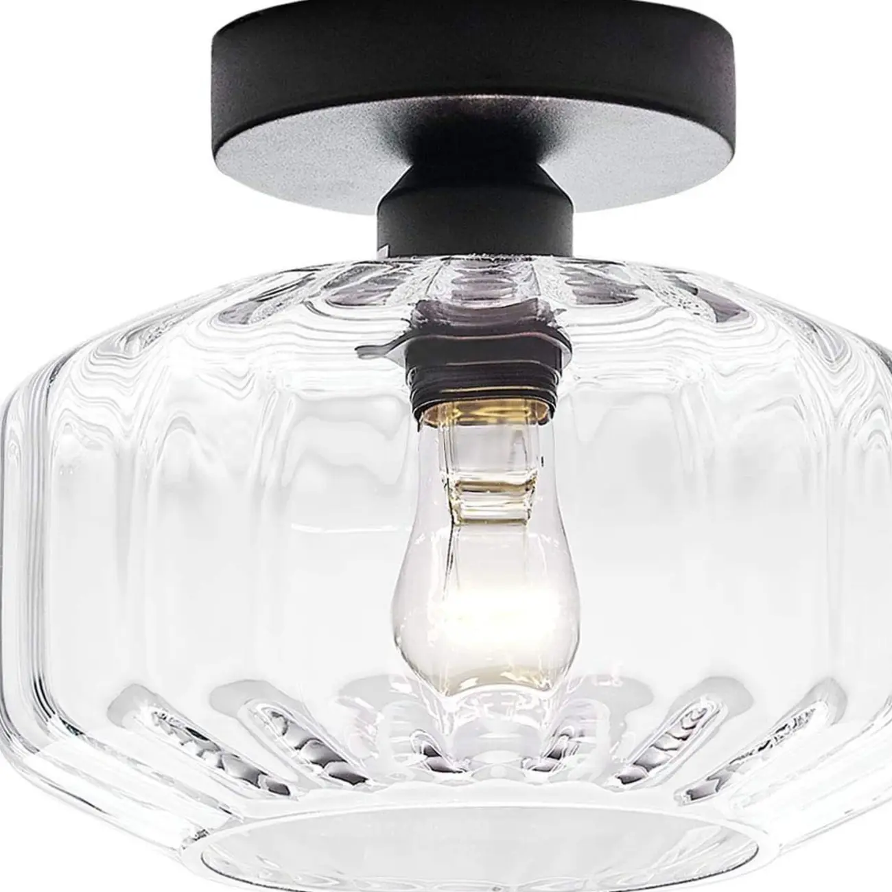 Hallway Industrial Clear Glass Semi Flush Ceiling Light