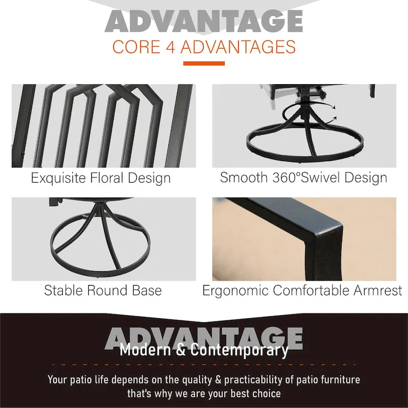 MAISON ARTS 7 Pieces Patio Dining Set, 6 x Swivel Dining Chairs with Cushion and 1 Metal Table with 2.6  Umbrella Hole