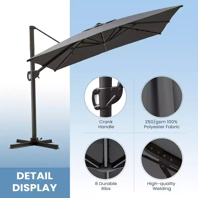 Crestlive Products 9x11FT Cantilever Patio Offset Umbrella 1-Tier Top No Base