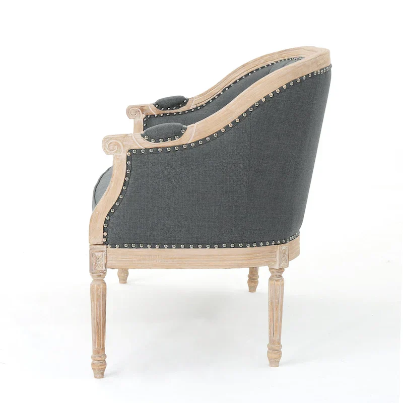 Button-Tufted Upholstered Loveseat with Scrolled Arms and Nailhead Trim