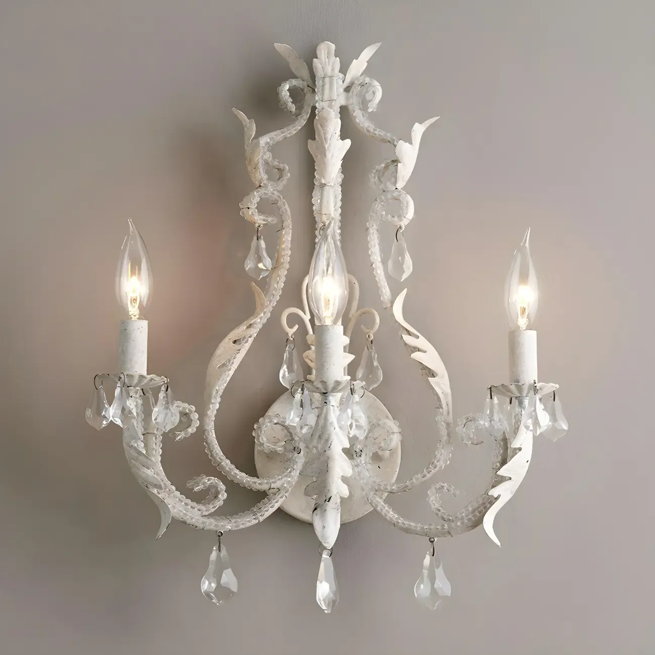 Mid-Century Ornate Vintage Candelabra Crystal Wall Sconce