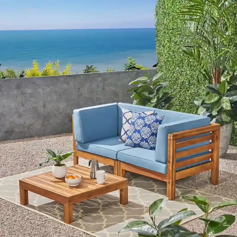 Outdoor 3PC LOVE SEAT SET WITH COFFEE TABLE, BLUE