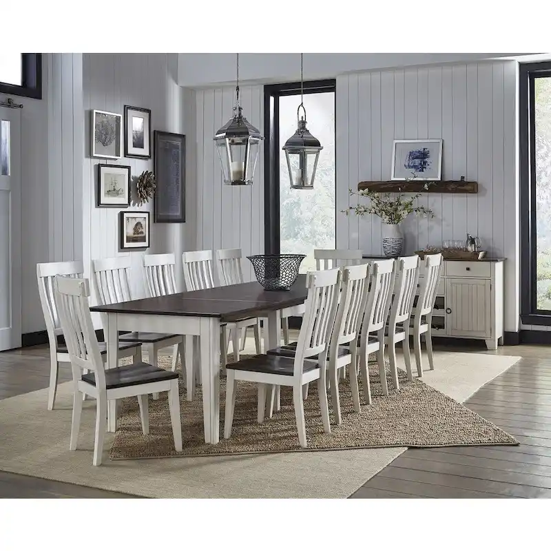 Solid Wood Dining Table with Chairs and Server