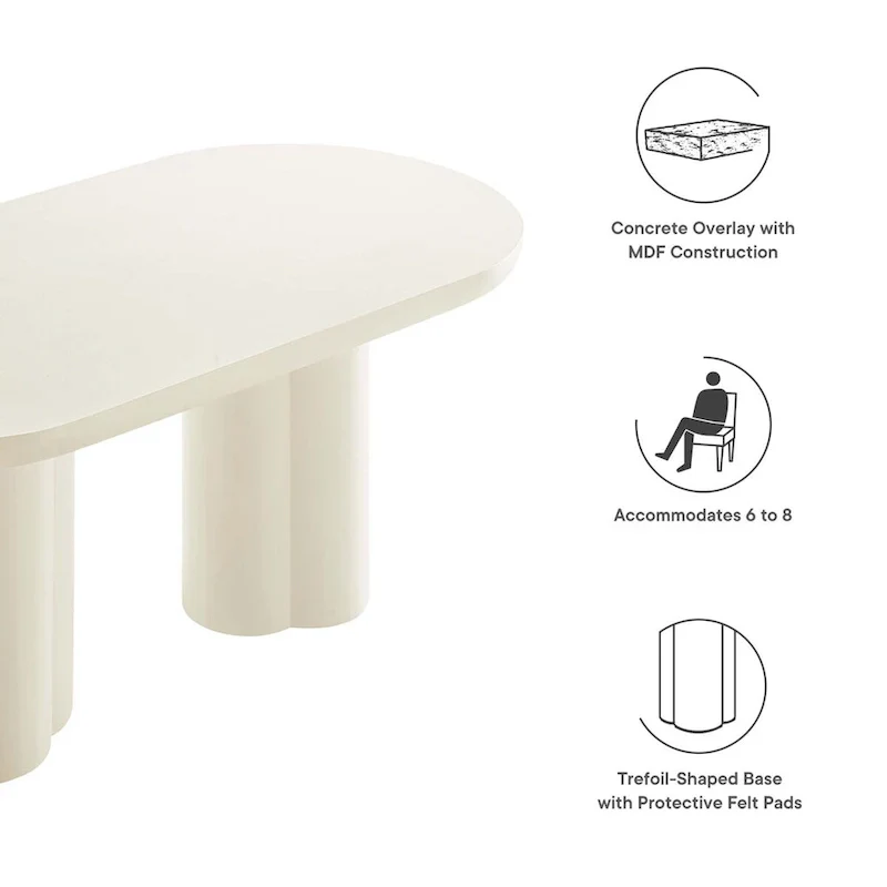 72 Oval Dining Table with Concrete-Effect Finish and Double Pedestal Base