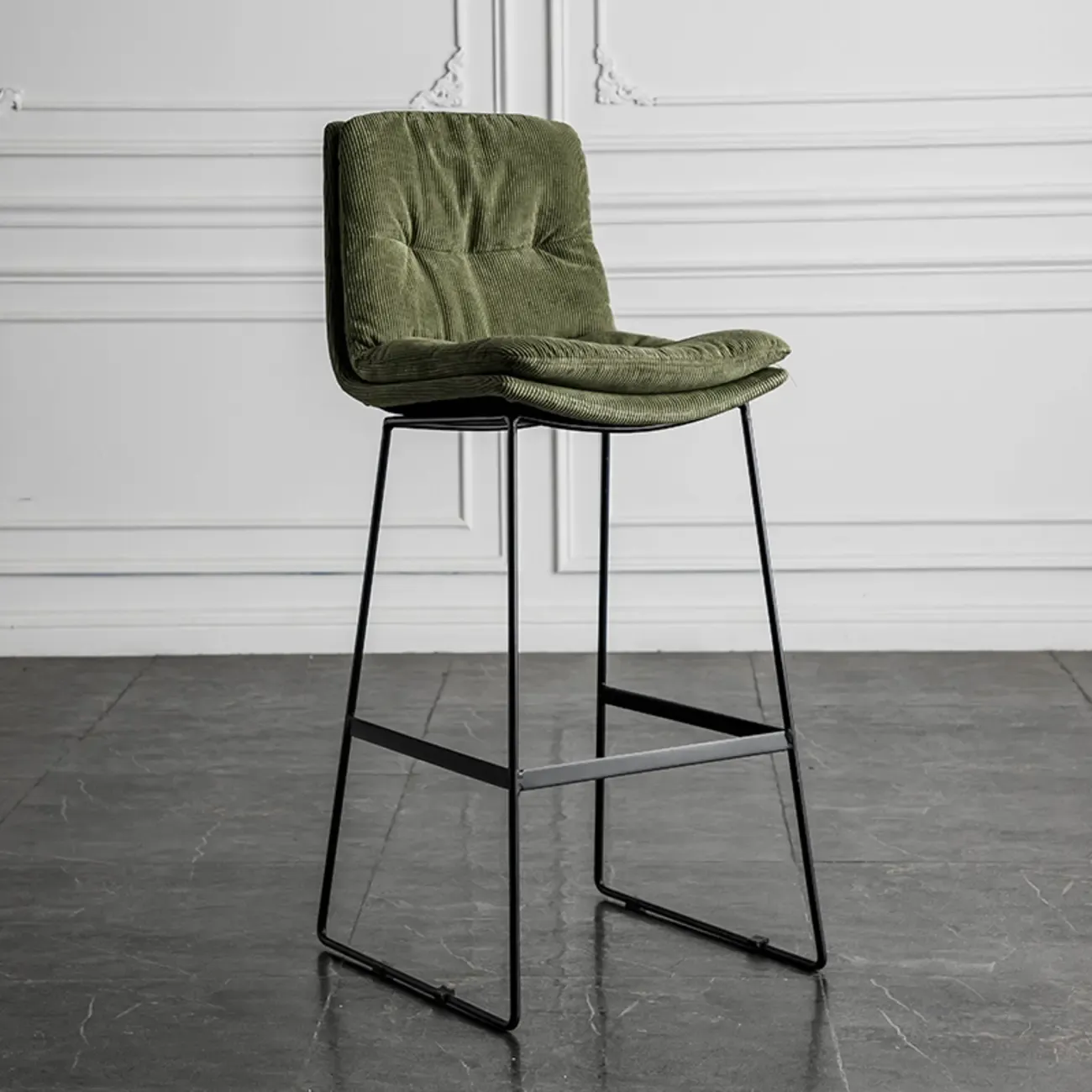 Modern Upholstered Low Back Metal Sled Bar Stools