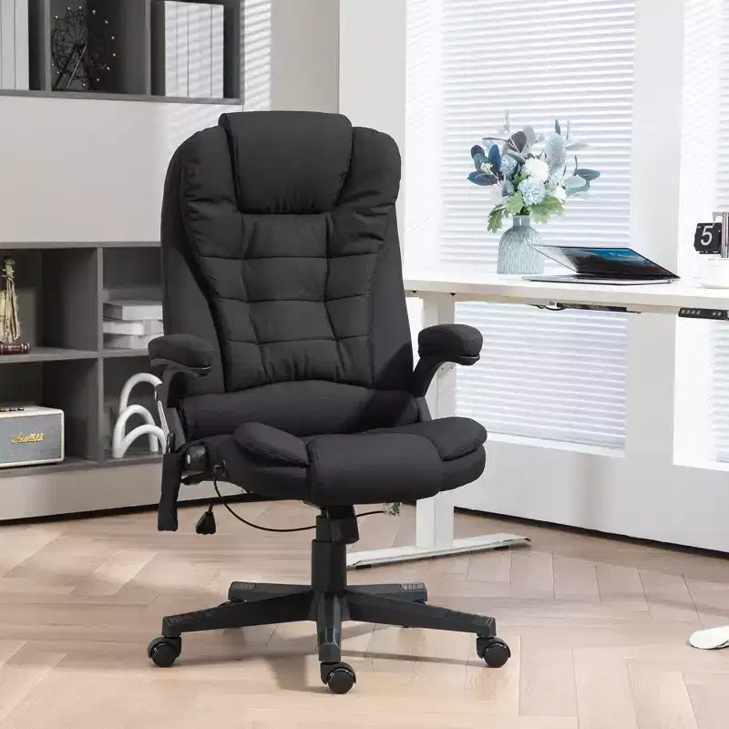 6 Point Vibrating Massage Office Chair with Heat, Linen High Back Massage Desk Chair with Reclining Backrest