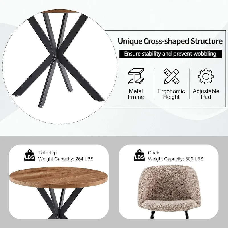 Round Dining Table Set with Sherpa Arm Chairs, Space Saving