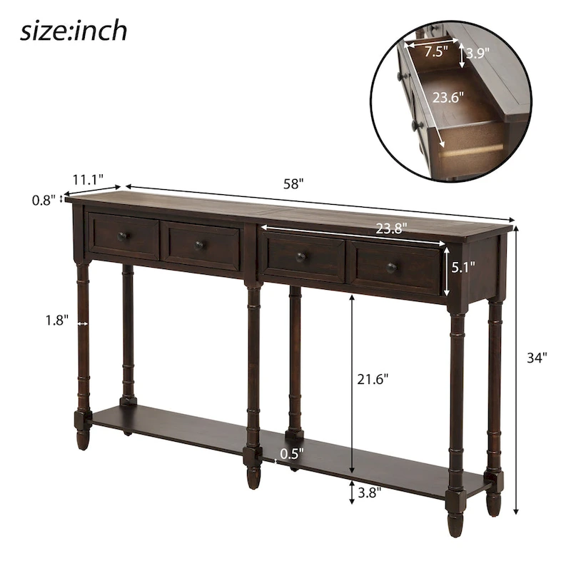 2-drawer Console Table - 11.10 x 58.00 x 34.00