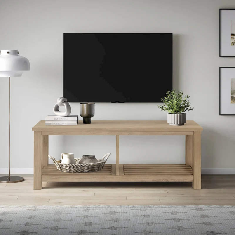 Brown / Drifted Sand / Alto Black Solid Acacia Wood TV Bench, Single