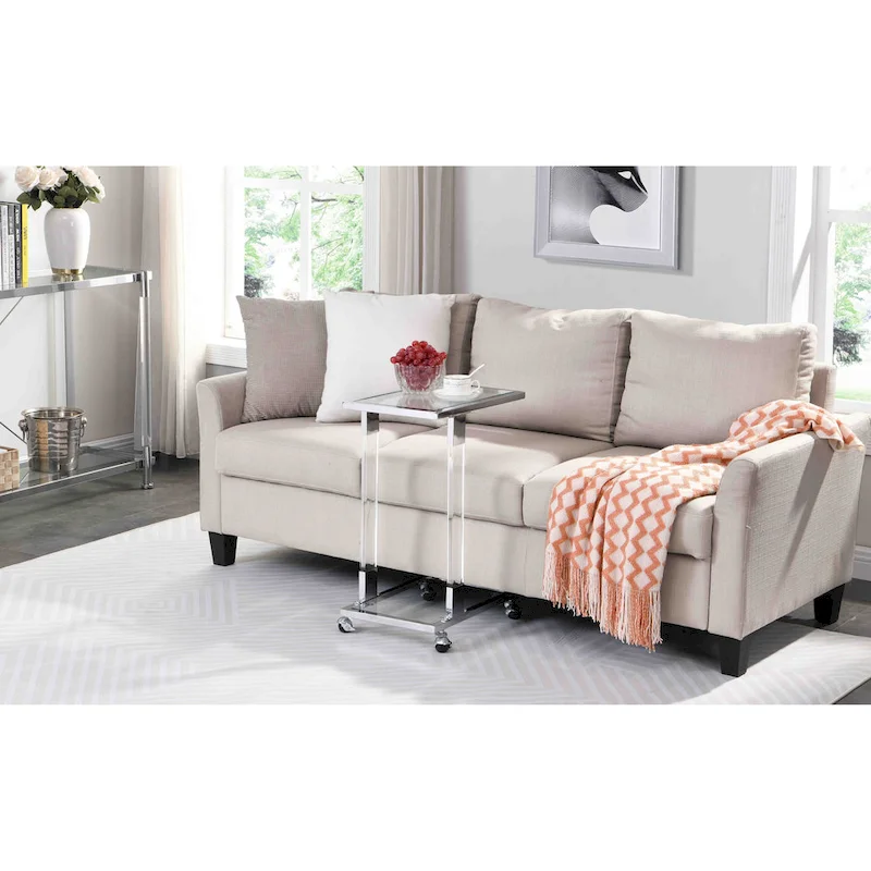C-Shape Square Acrylic Side Table Sofa Table with Glass Top and Metal Base