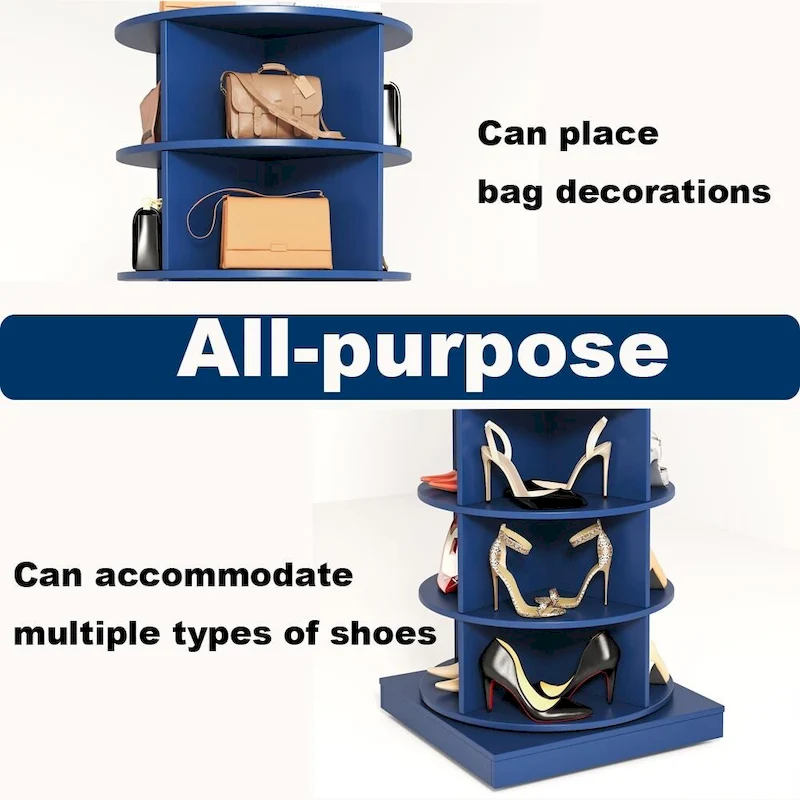 360° Rotating Shoe Cabinet – 7 Tiers, Navy Blue