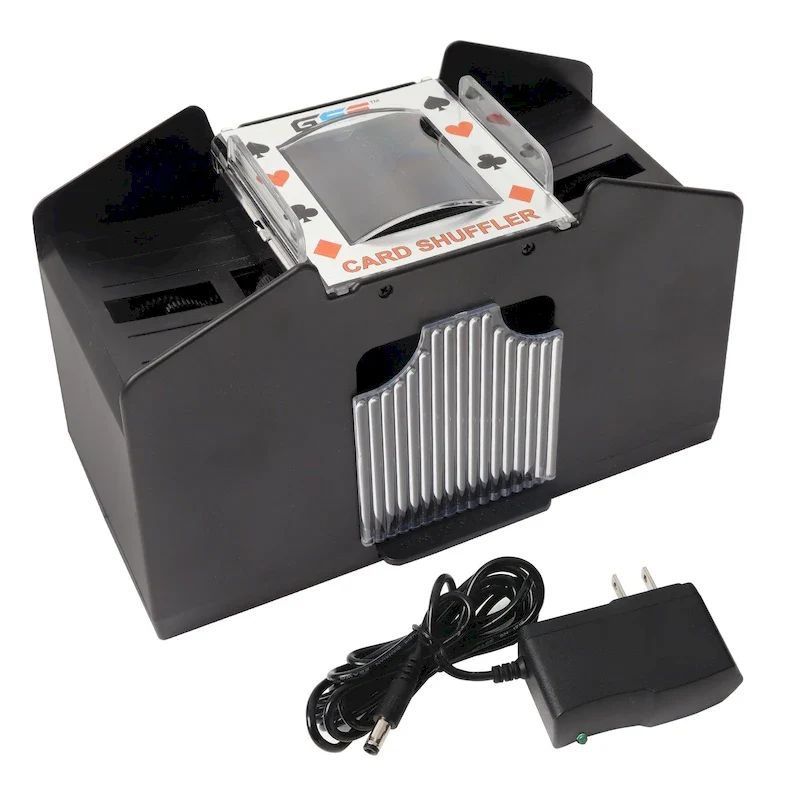 4-Deck Casino Automatic Card Shuffler, AC/DC-Power/Battery-Operated Electric Shuffler Machine for Card Games - Black