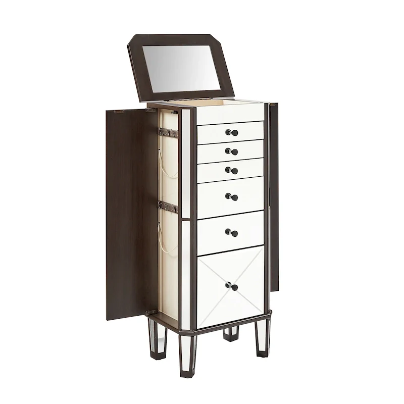Mirrored Jewelry Armoire with 6 Drawers – Dark Espresso