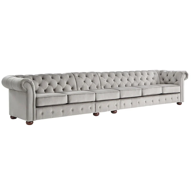 Knightsbridge Light-grey Extra Long Chesterfield Sofa by iNSPIRE Q Artisan